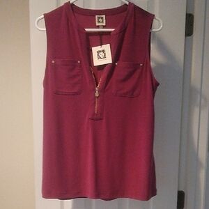 Anne Klein Pink Tank Top with V-Neck and Zipper